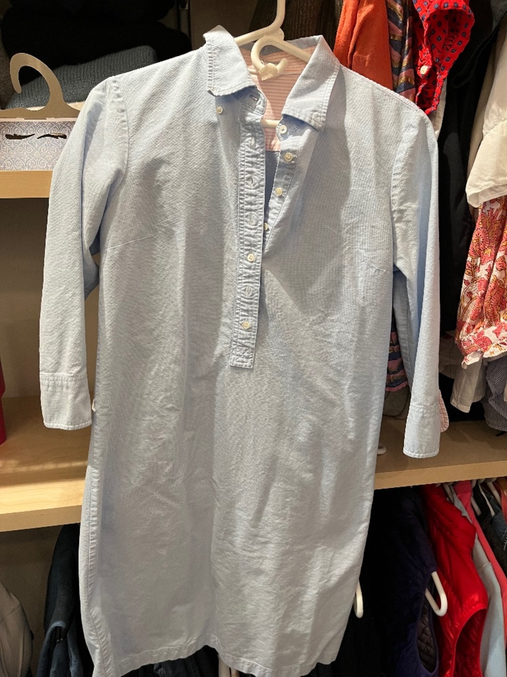 J.Crew M 100% Cotton‎ Blue Oxford/Pink Stripe Shirt Dress